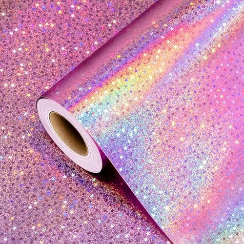Burymento Pink Wrapping Paper Roll, Metallic Holographic Star Gift Wrap for Birthday, Valentines,... | Amazon (US)
