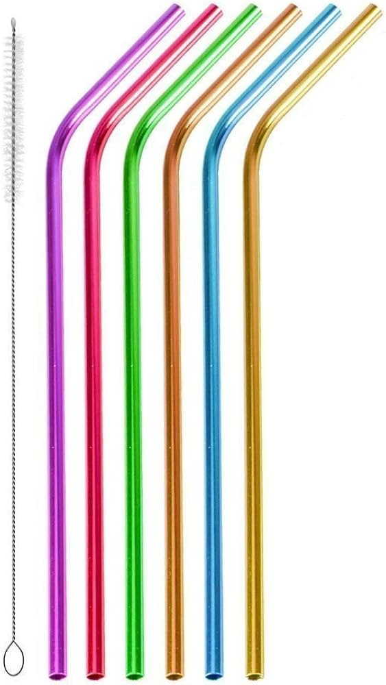 6Pcs 10.5"Drinking Straws, Stainless Steel Straws, Reusable Metal Straws, Rainbow Colorful Straws fo | Amazon (US)