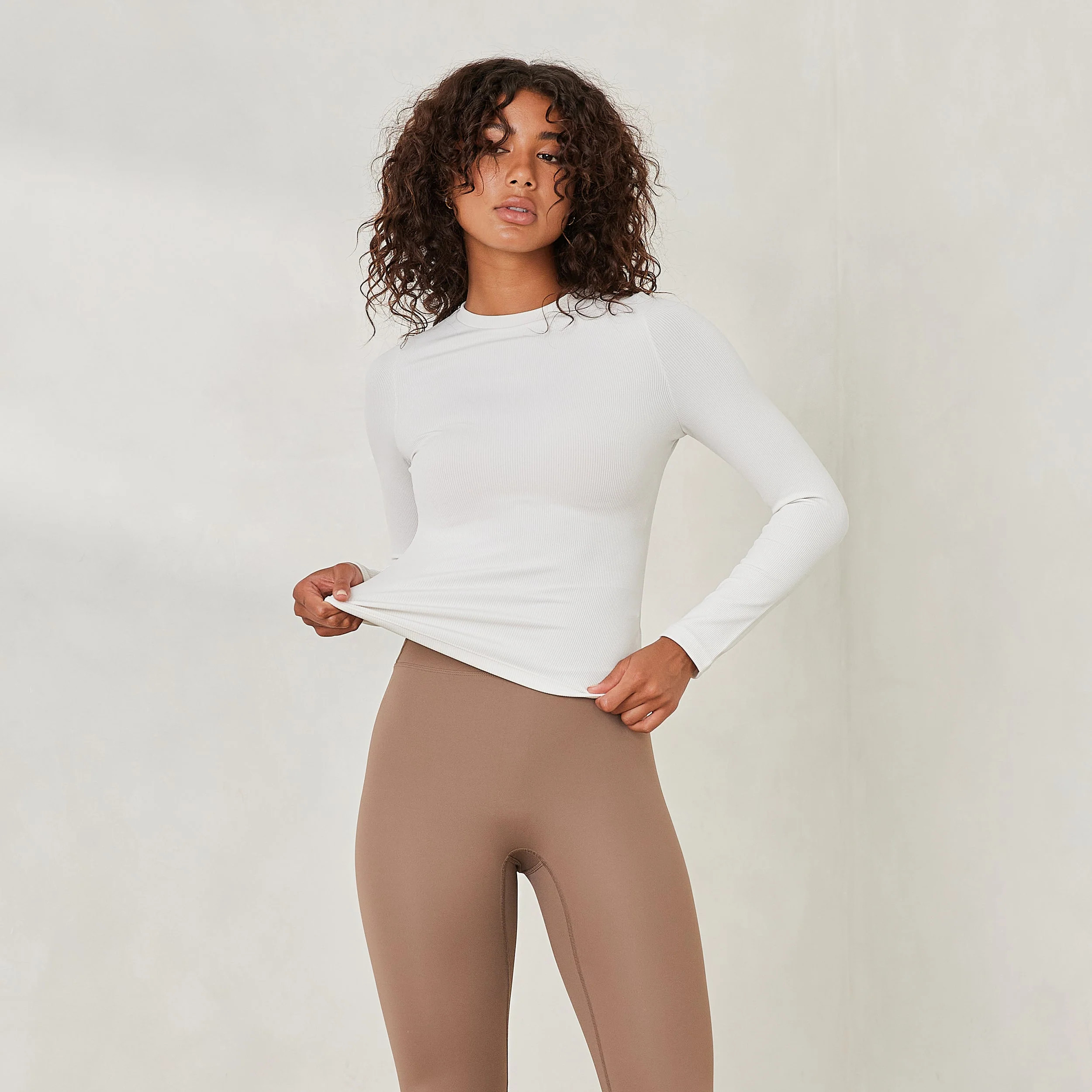 Essential Ribbed Long Sleeve Top - Off White | Lounge UK