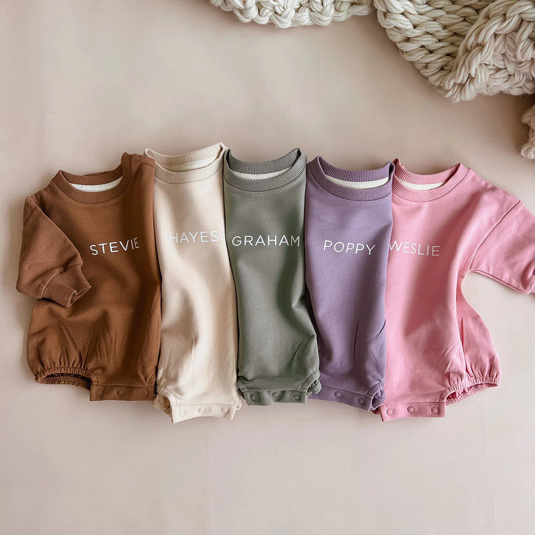 Personalized Sweatshirt Bubble Romper | Solid | Caden Lane