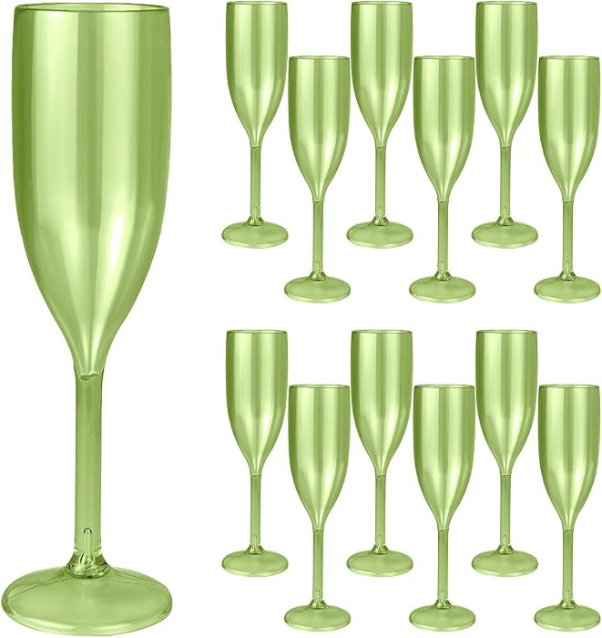 12 Pcs Green Plastic Champagne Flutes Bulk，Sage Green Champagne Glasses, Made of Durable Plasti... | Amazon (US)