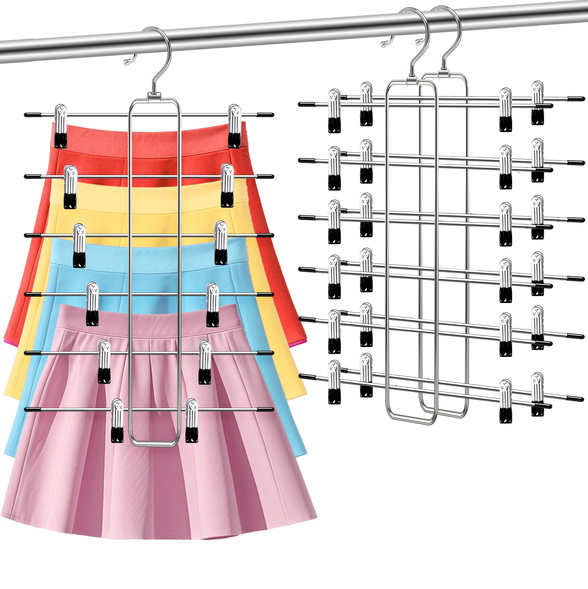 Closet-Organizers-and-Storage,6 Tier Pants-Hangers-Space-Saving,Skirt-Hangers with Clips for Clos... | Amazon (US)