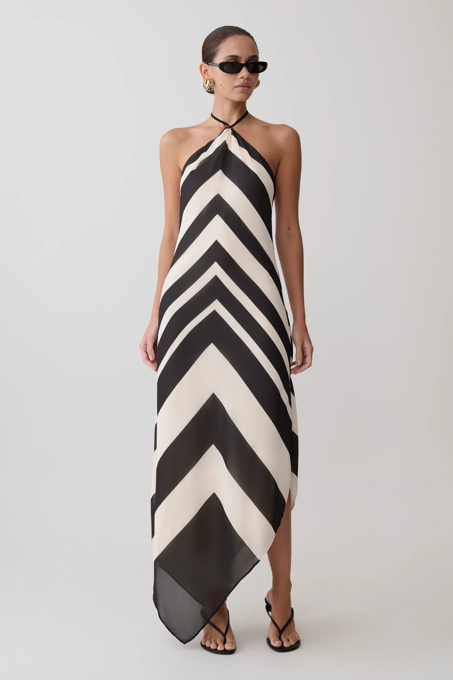 Satin Halter Midi Dress - Black/White | MESHKI US