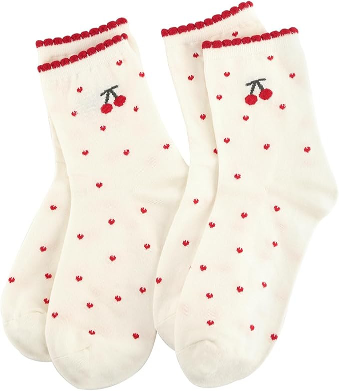 Women's Cute Crew Socks, Casual Athletic Cotton Bowknot Cherry Calf Novelty Socks for Women | Amazon (US)