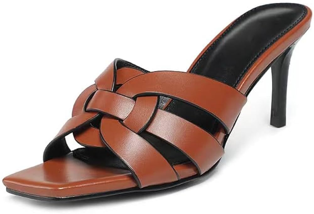 JAMPOL Brand Women's Slippers Fashion Elegant Women's High Heels Leather Square Heels Hot Summer ... | Amazon (US)
