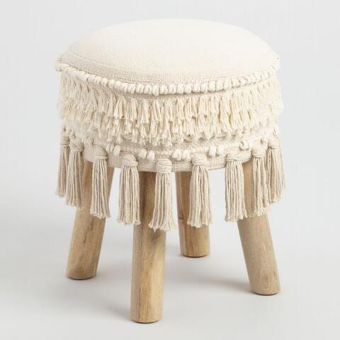 White Stool with Tassels | World Market