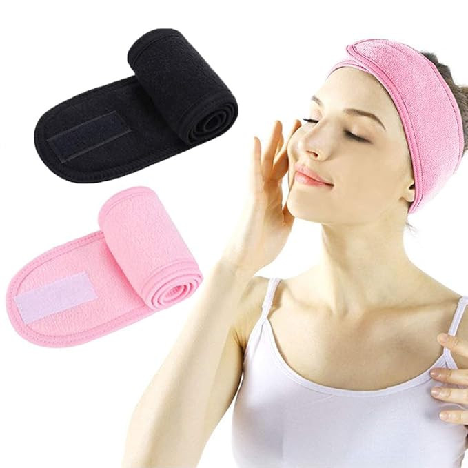 Facial Spa Headband - 2 Pcs Makeup Shower Bath Wrap Sport Headband Terry Cloth Adjustable Stretch... | Amazon (US)
