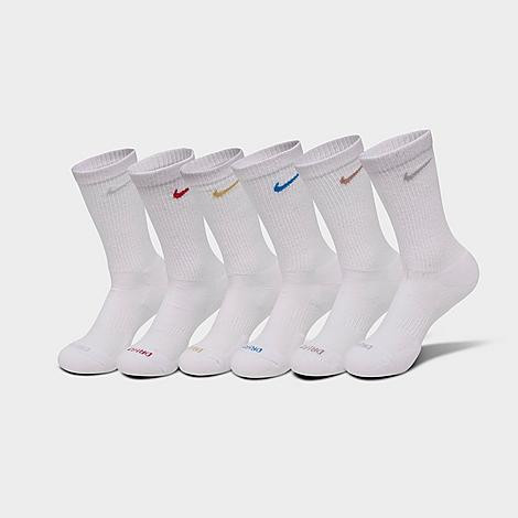 Nike Everyday Plus Cushioned Crew Training Socks (6-Pack) in White/Multi Swoosh Size: Large | Finish Line (US)
