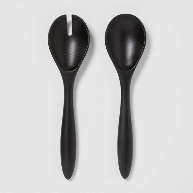 2pc Acacia Modern Serving Utensil Set Black - Threshold&#8482; | Target