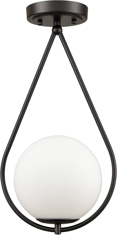 JEENKAE Modern Hallway Light Fixtures Ceiling Globe Semi Flush Mount Black Ceiling Fixture Opal G... | Amazon (US)