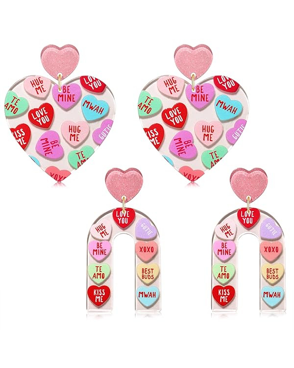 Valentines Day Gifts for Her Heart Earrigns Love Heart Message Printed Lucite Arch Dangle Earring... | Amazon (US)
