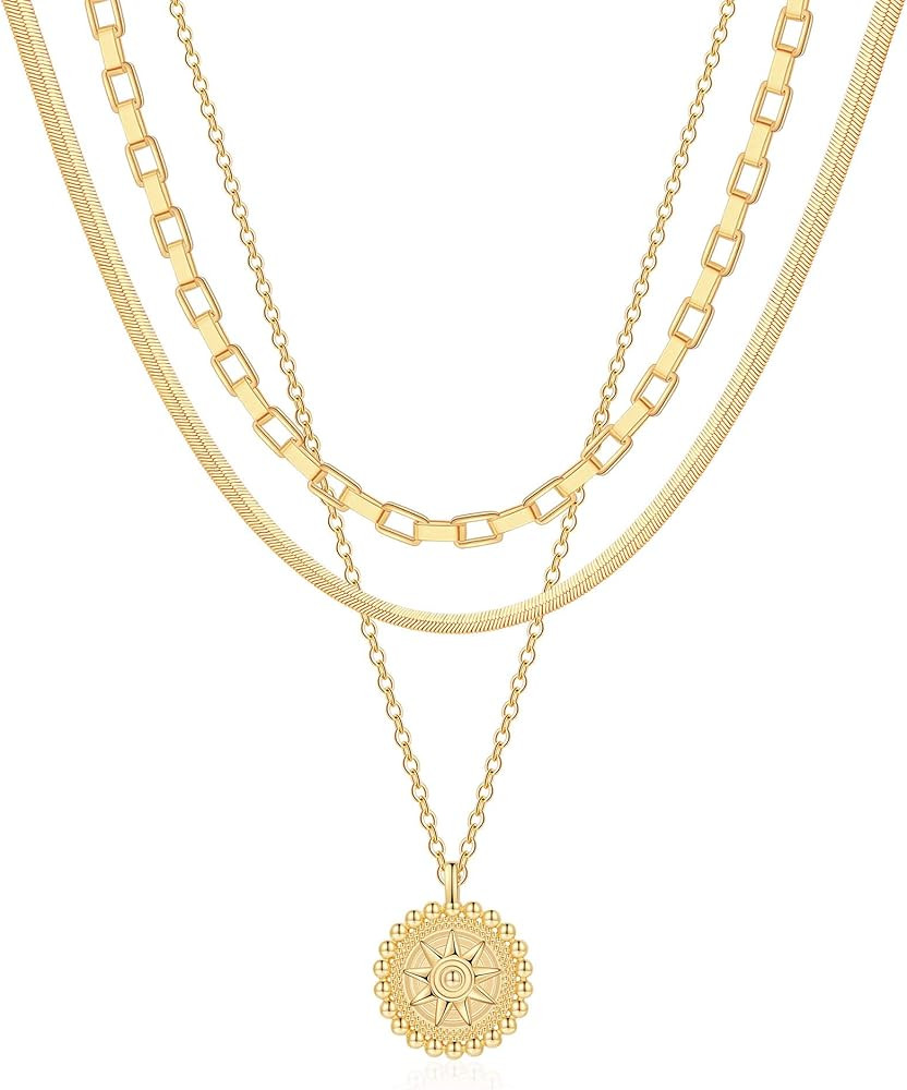 Hidepoo Gold Layered Necklaces for Women, 14K Gold Plated Dainty Coin Pendant Choker Necklace Her... | Amazon (US)