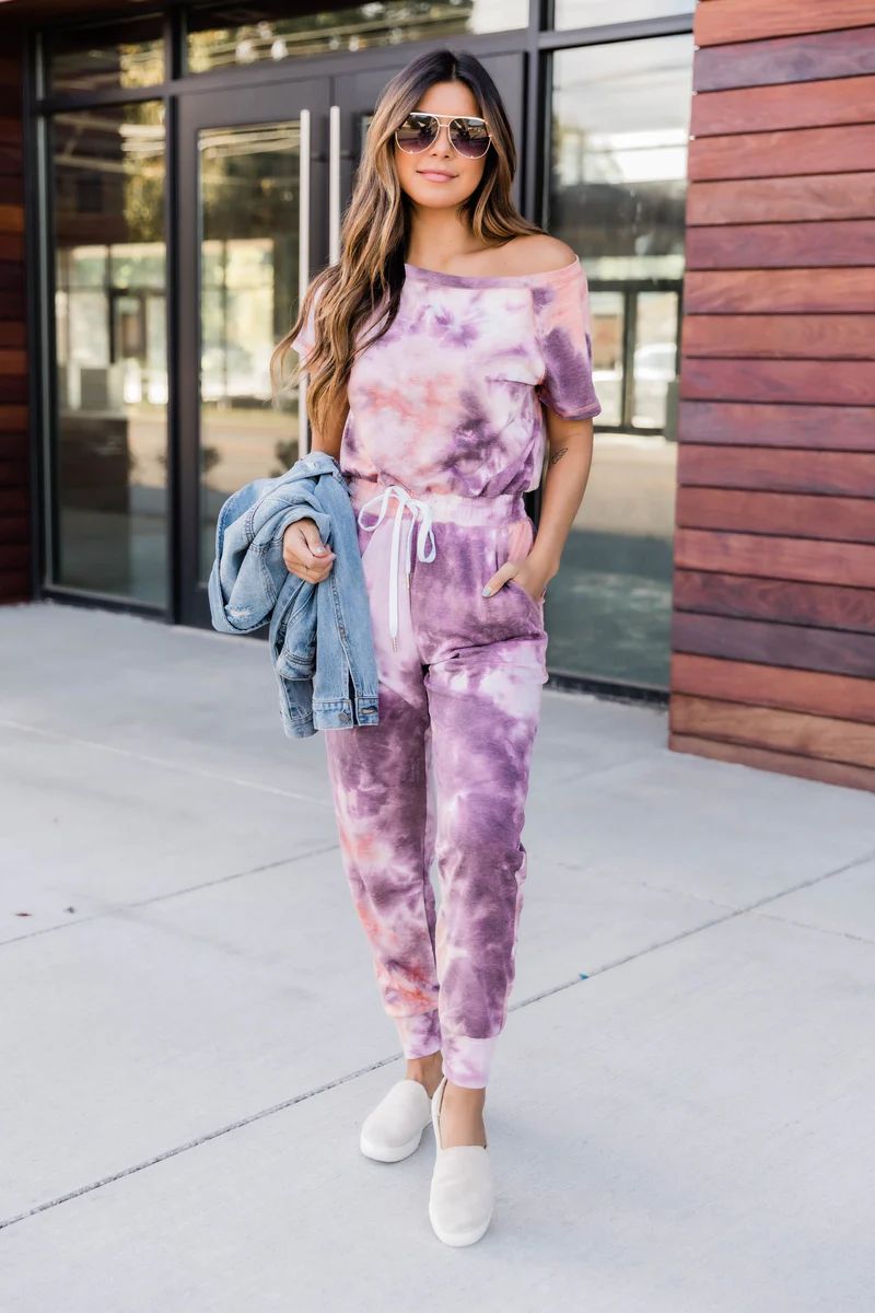 Complete Your desire Tie Dye Purple Jumpsuit | The Pink Lily Boutique