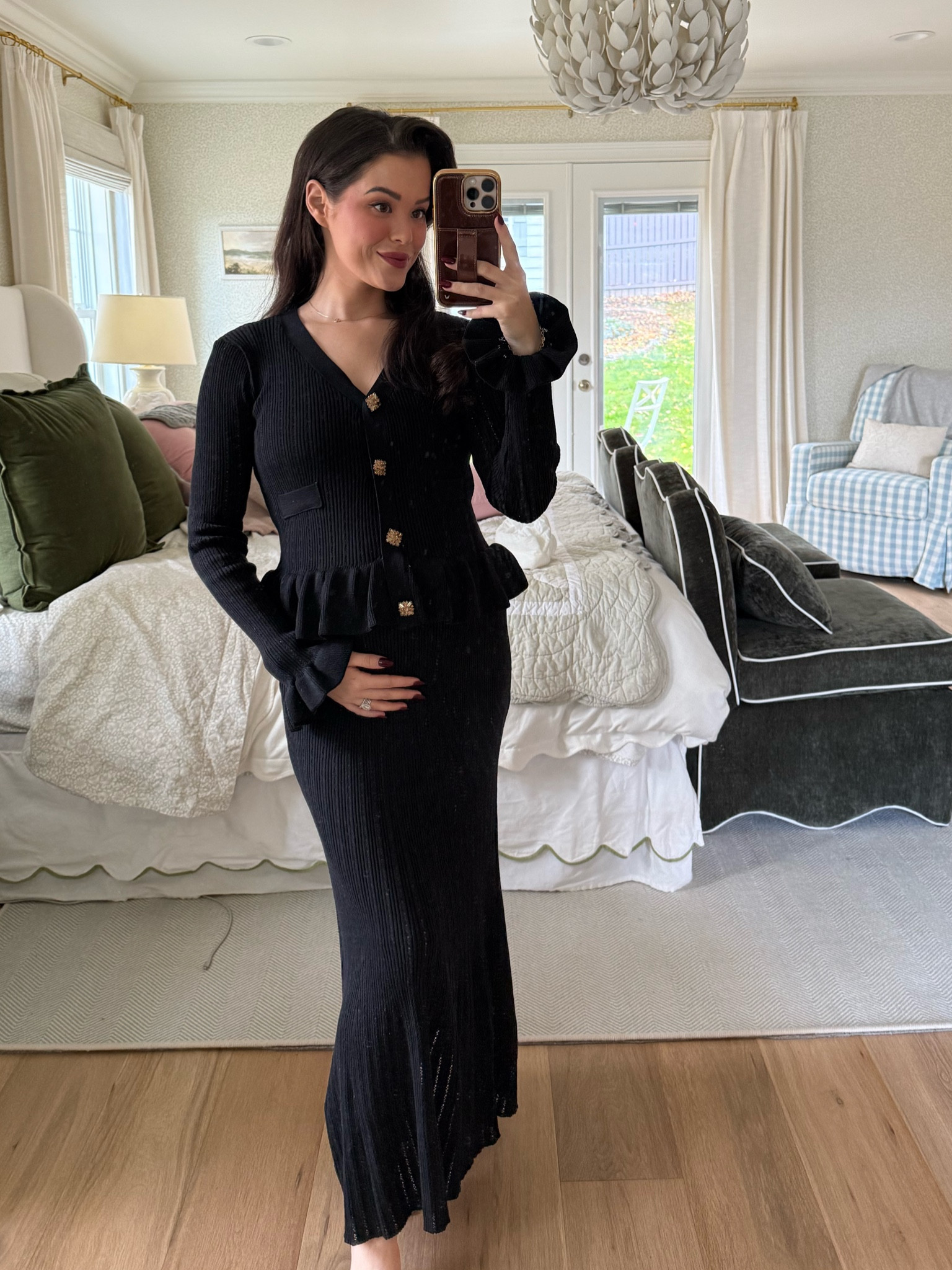 Black peplum knit dress / gold earrings / bump friendly holiday look / thanksgiving outfit 

#LTKHoliday #LTKCyberWeek #LTKBump