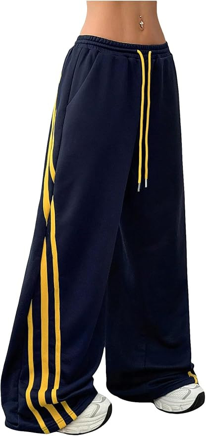 Women's Striped Baggy Track Pant Drawstring Waist Wide Leg Sweatpants Casual Trousers Streetwear | Amazon (US)