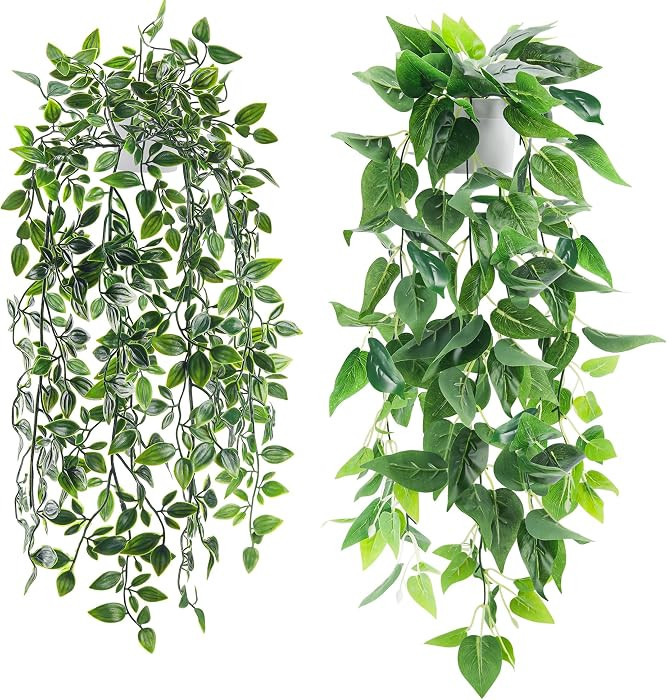 Der Rose 2Pcs Fake Plants Artificial Potted Faux Hanging Ivy Vines Plants Indoor for Home Bathroo... | Amazon (US)