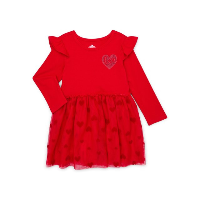 Way To Celebrate Toddler Girl Valentine's Day Long Sleeve Mesh Dress, Sizes 12M-5T | Walmart (US)