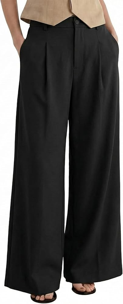 Arach&Cloz Womens Linen Blend Wide Leg Palazzo Pants All-Season Business Casual Outfits Dress Tro... | Amazon (US)
