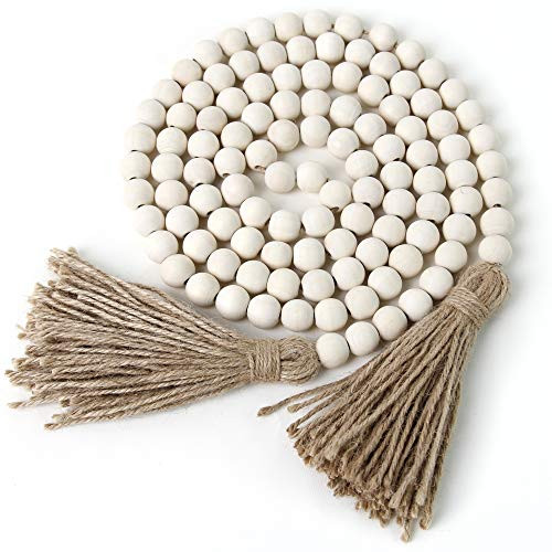 58in Wood Bead Garland with Tassels,Farmhouse Beads Rustic Country Decor Prayer Boho Beads Wall Hang | Amazon (US)