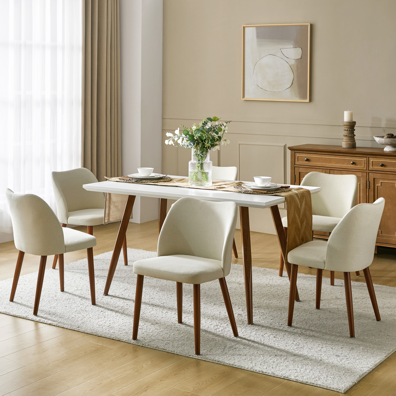 Upholstered Dining Chairs Armless Side Chairs Set of 6 Solid Wood Legs Curved Backrest Living Roo... | Walmart (US)