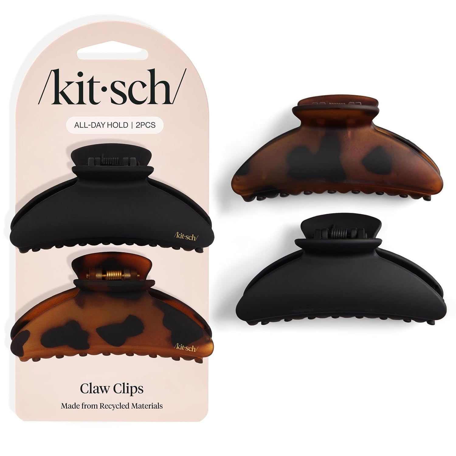 Kitsch Medium Hair Clips for Women - Black and Tort, 2pcs | Amazon (US)
