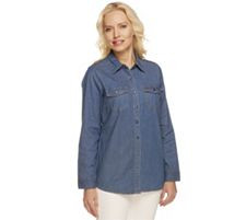 Denim & Co. Button Front Long Sleeve Denim Shirt | QVC