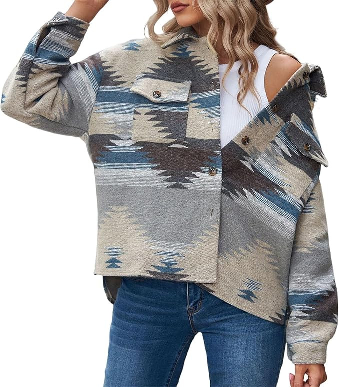 JEGULV Women's Plaid Shacket Jacket Casual Long Sleeve Corduroy Cropped Button Down Shirts Oversi... | Amazon (US)