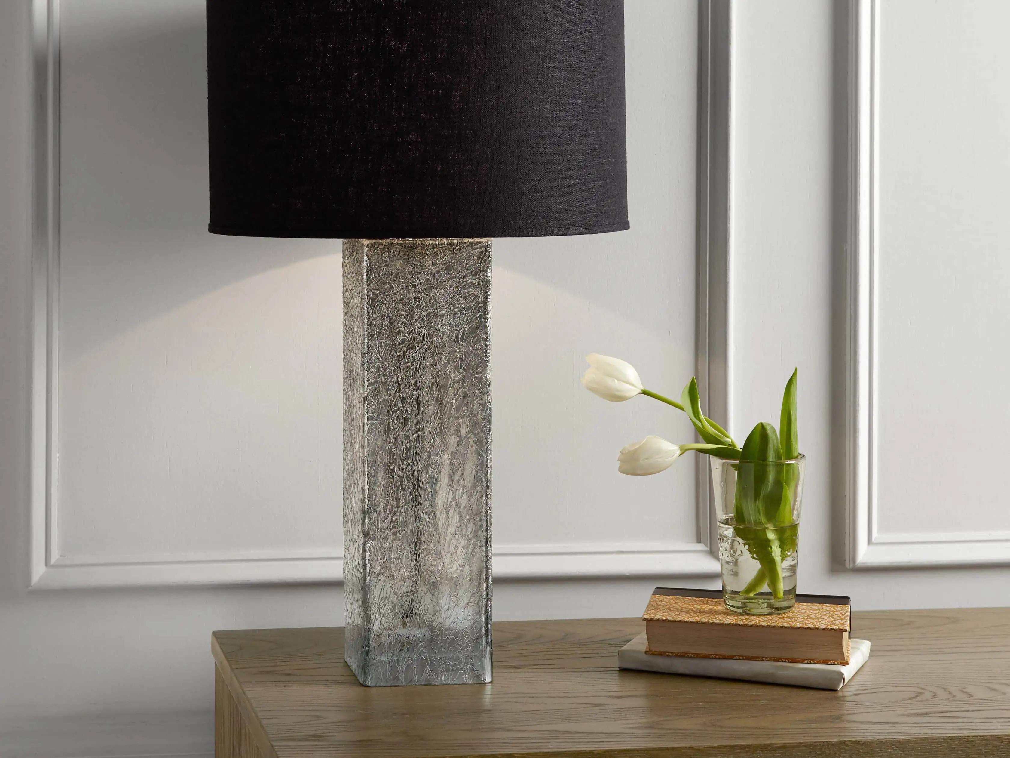 Adrano Table Lamp in Silver with Black Shade | Arhaus