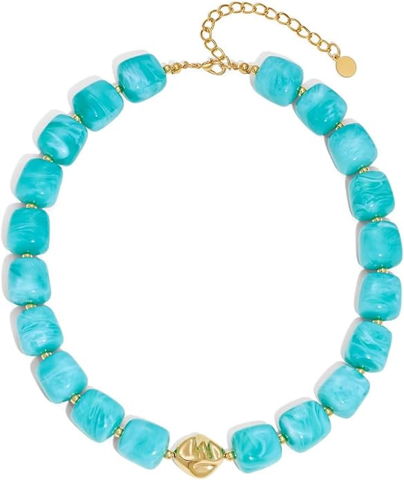 Colorful Chunky Necklaces for Women Multicolored Large Square Acrylic Beads Necklace Trendy Bold ... | Amazon (US)