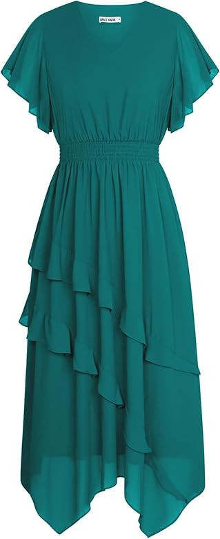 GRACE KARIN Women's Casual Summer V Neck Flutter Ruffle Short Sleeve 2025 Empire High Waist Flowy... | Amazon (US)