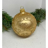 Gold Christmas Glass Ball With Golden, Glitter Xmas Ornaments, Blown Glass Ball, Handmade Paited Bauble | Etsy (US)