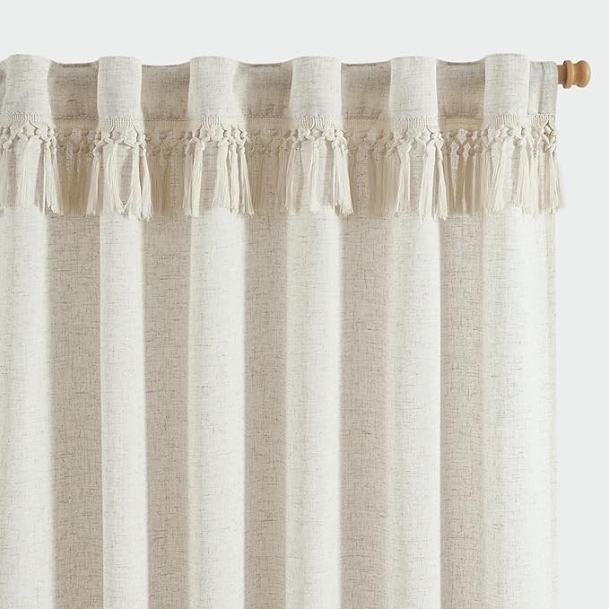 jinchan Linen Curtains with Tassels, Curtains for Living Room 90 Inches Long, Boho Curtains, Rod ... | Amazon (US)