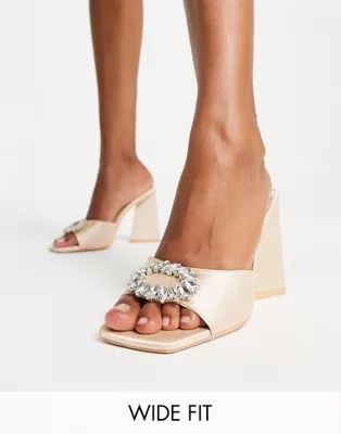 Be Mine Wide Fit Mercyy mules with embellishment in blush | ASOS (Global)