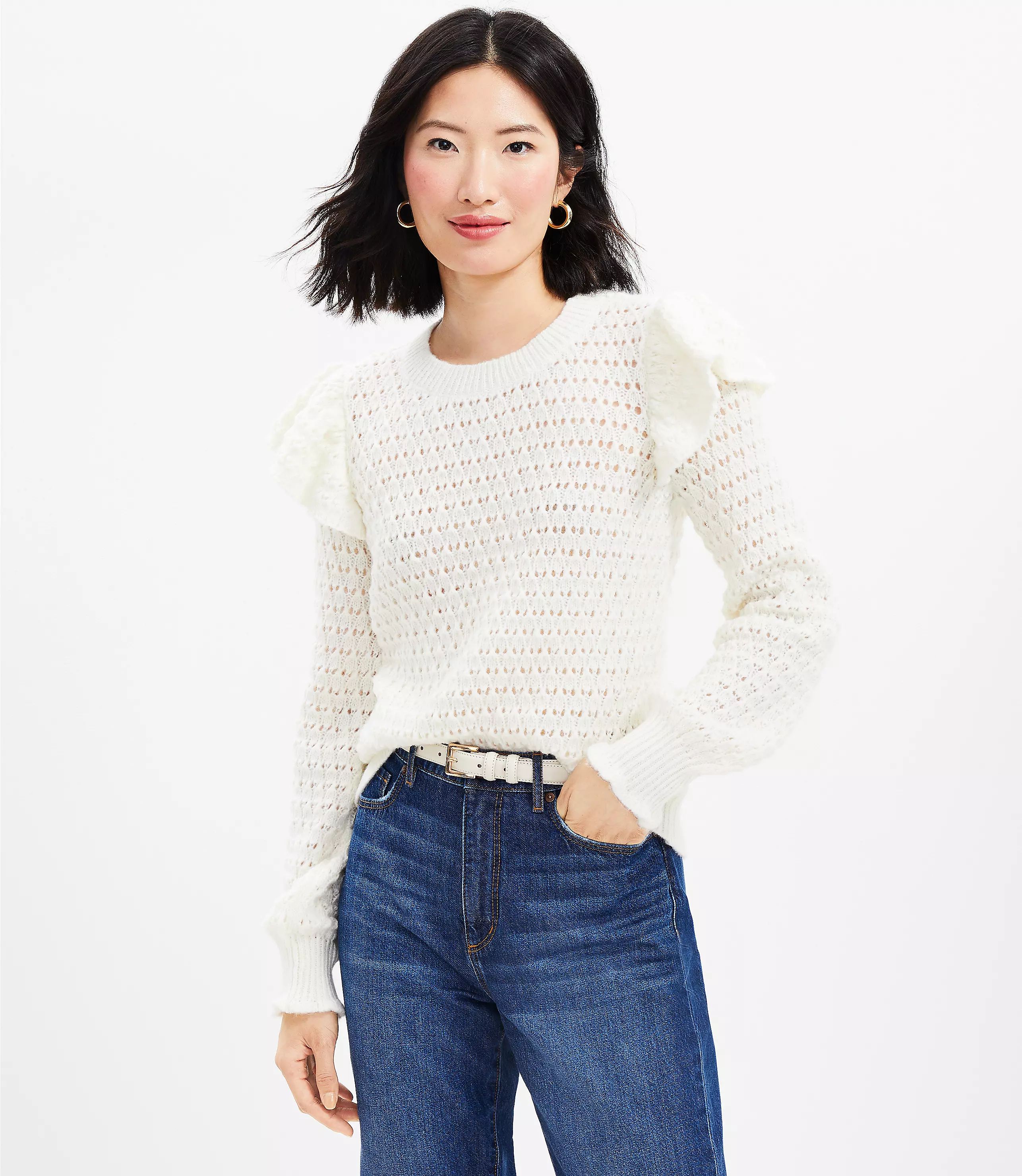 Shoulder Ruffle Sweater | LOFT