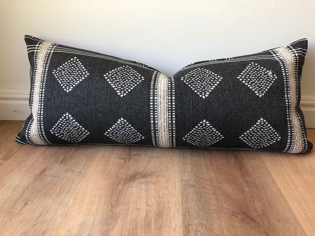 High End Designer Fabric Boho Tribal Modern Pillow Cover Black Natural Multiple Sizes Texture Thr... | Etsy (US)