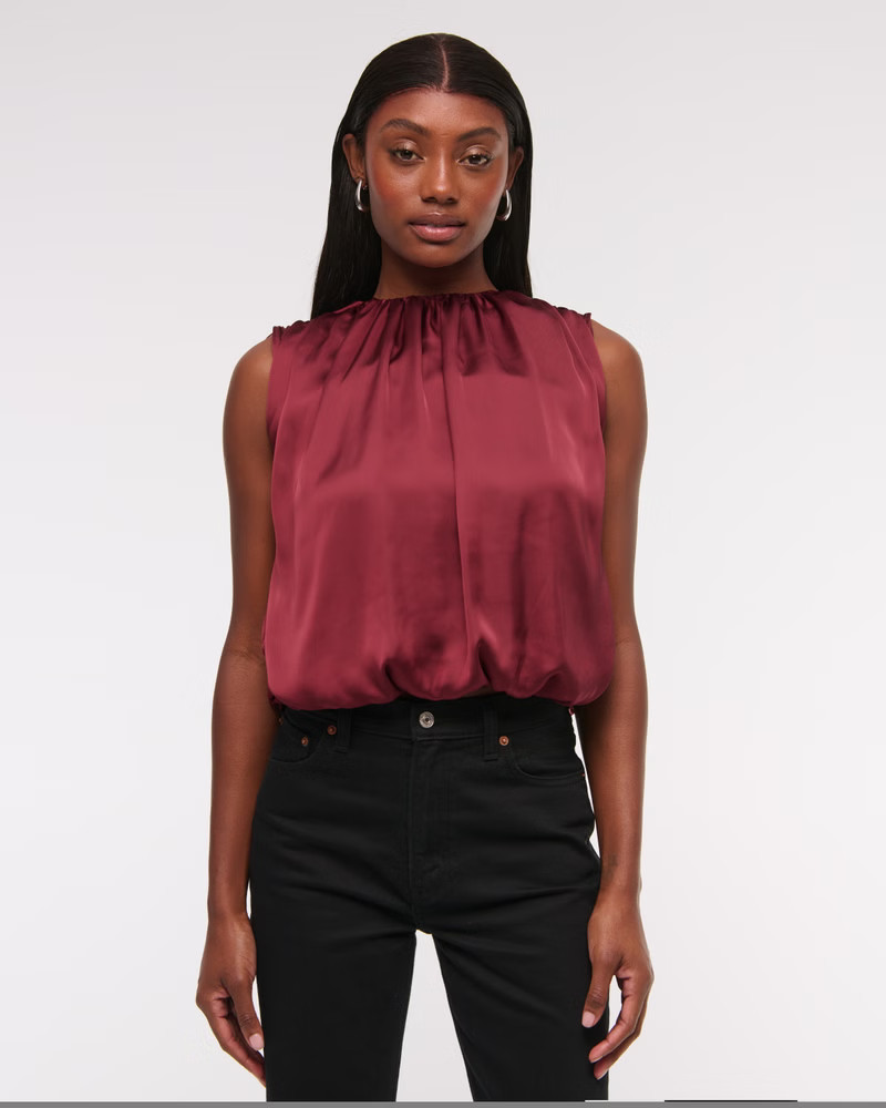 Bubble Hem Ruched Satin Top | Abercrombie & Fitch (US)