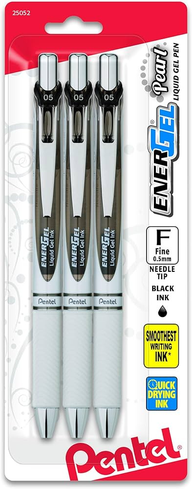 Pentel Gel Ink Pen, EnerGel Pearl RTX0.5mm, Fine Point, Needle Tip (BLN75WBP3A) | Amazon (US)
