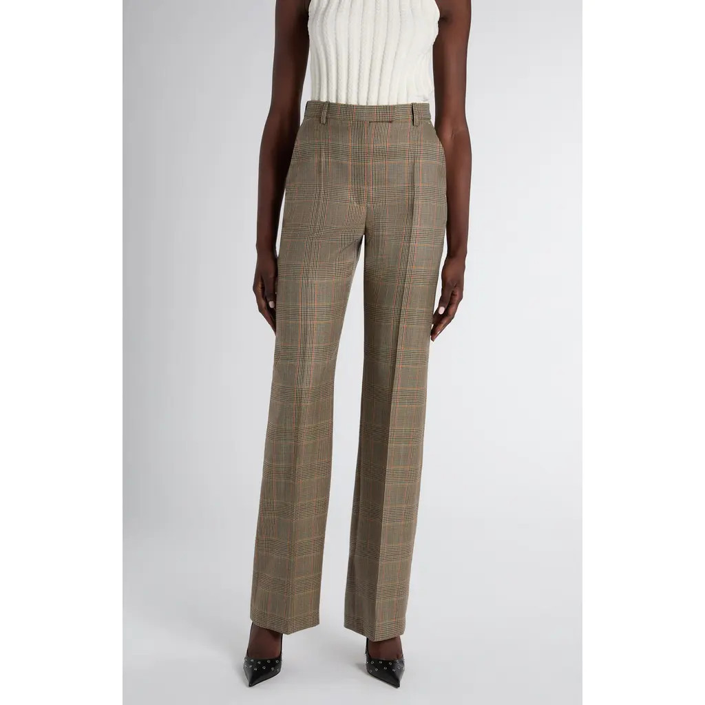 McQueen Country Glen Plaid High Waist Wool Straight Leg Pants in Off White Multi at Nordstrom, Size 4 Us | Nordstrom