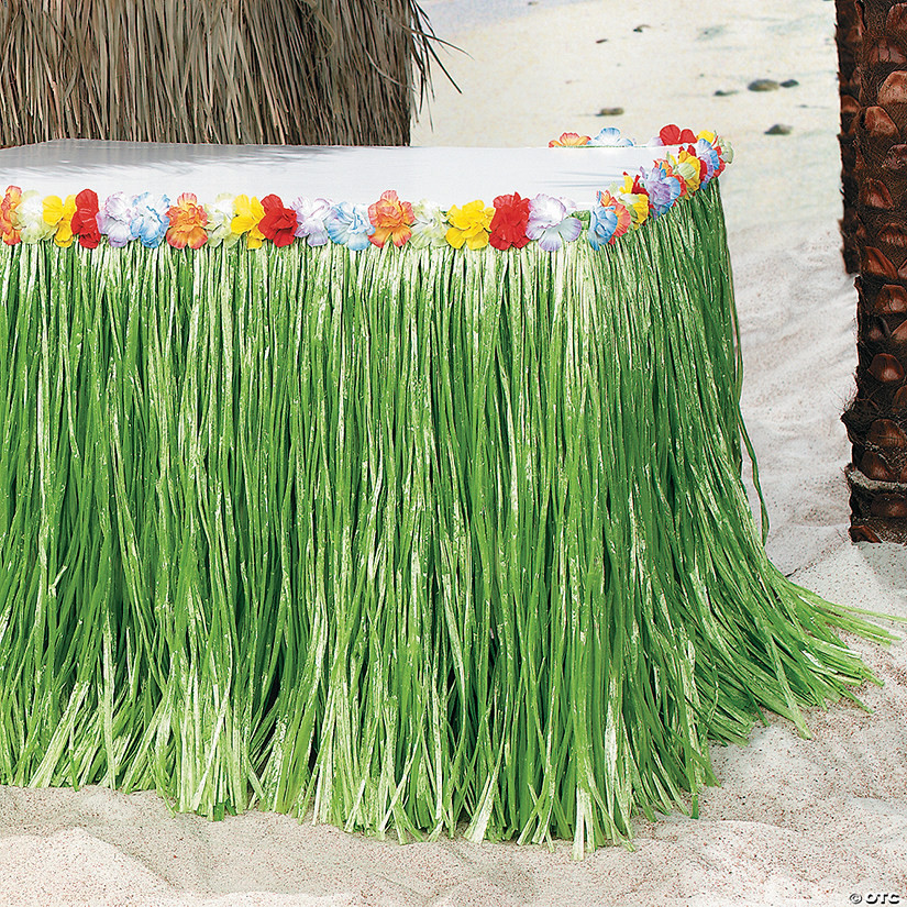 9 ft. x 29" Tropical Flowered Green Plastic Table Skirt | Oriental Trading Company