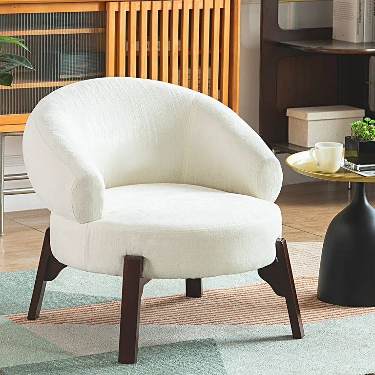 XINMICS Mid-Century Accent Chair Upholstered Reading Chair with Solid Wood Legs, White | Walmart (US)