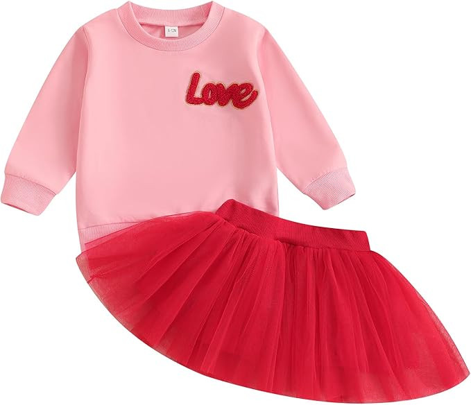Kayotuas Toddler Baby Girl Valentines Outfit XOXO Heart Sweatshirt and Tulle Tutu Skirts Set Cute... | Amazon (US)