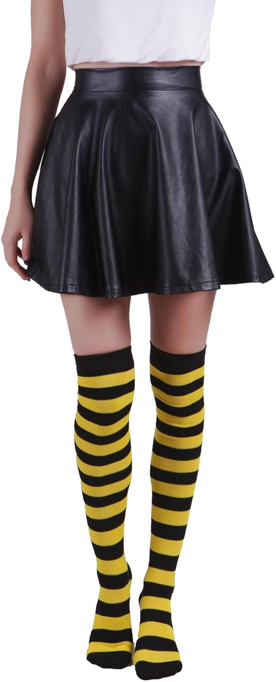 HDE Women's Extra Long Striped Socks Over Knee High Opaque Stockings | Amazon (US)