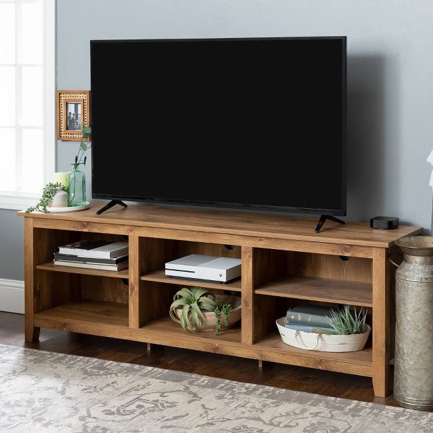Farmhouse 6 Cubby Wood Open Storage Wood TV Stand for TVs up to 80" - Saracina Home | Target