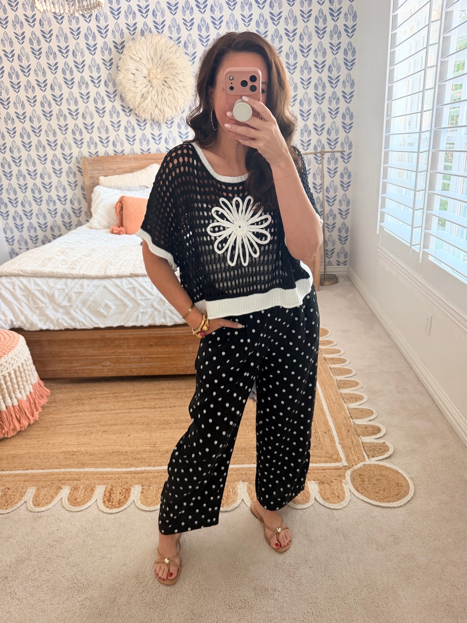 Cutest open weave top! Perfect as a swim coverup or with a cami underneath. For sale for under $20. Wearing a small.
Elastic waist polka dot pants are cute and comfy. Wearing a medium.
.

#LTKootd #LTKmomlife #LTKSeasonal