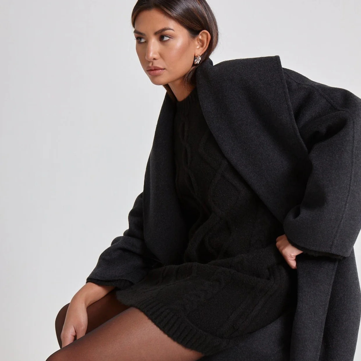 CABLE-KNIT MINI DRESS - BLACK | WAT The Brand