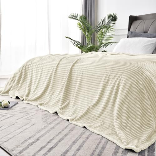 BEDELITE Fleece Blanket Queen Size – 3D Ribbed Jacquard Soft and Warm Decorative Fuzzy Blankets – Cozy, Fluffy, Plush Lightweight Throw Blankets for Couch, Bed, Sofa(Beige, 90x90 inches) | Amazon (US)
