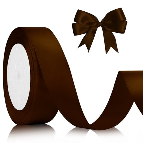 Brown Satin Ribbon for Flower Bouquet - 1 Inch 25 Yards Maroon Silk Striped Chocolate Thick Ribbon for Gift Wrapping Christmas | Amazon (US)