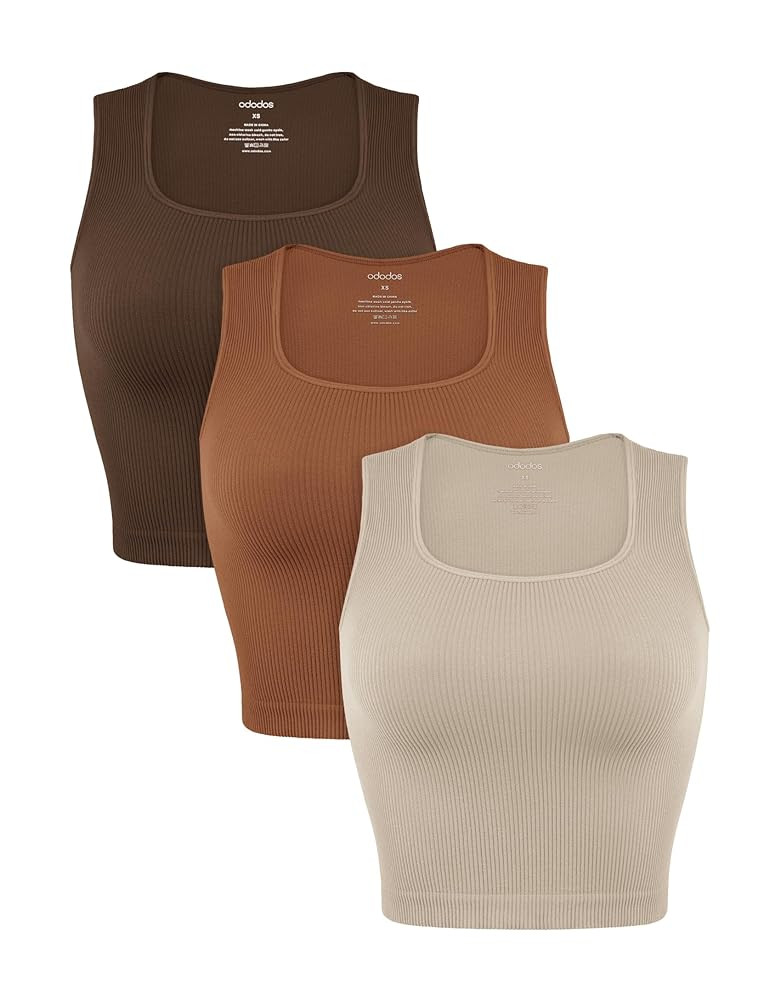 ODODOS Seamless Square Neck Tank for Women Ribbed Soft Sleeveless Longline Crop Tops | Amazon (US)