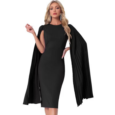 INSPIRE CHIC Women's Pleated Cloak Long Sleeve Cape Pencil Cocktail Evening Dress Black X-Small | Target