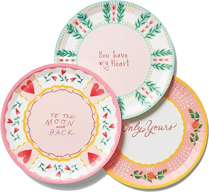 Coterie All You Need Is Love Paper Plates - Heart/Floral Designs for Valentine's Decorations | 9.... | Amazon (US)